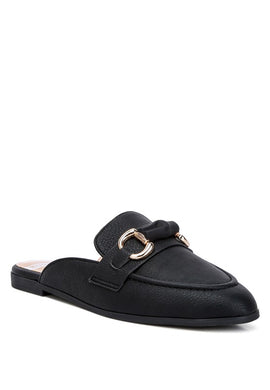 Black Embellished Raffia Slip On Mule Loafers-Plus Size Dream Girl