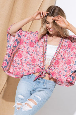 Light Pink Floral Squared Open Kimono Cardigan-Plus Size Dream Girl