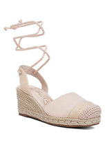 Load image into Gallery viewer, Aiden Beige Lace-Up Crochet Espadrilles Wedge Sandals-Plus Size Dream Girl
