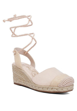 Aiden Beige Lace-Up Crochet Espadrilles Wedge Sandals-Plus Size Dream Girl