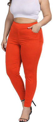 Plus Size Red Skinny Stretch High Waist Pants with Pockets-Plus Size Dream Girl