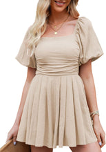 Load image into Gallery viewer, English Puff Sleeve Beige Pleated Shorts Romper-Plus Size Dream Girl
