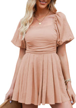 Load image into Gallery viewer, English Puff Sleeve Orange Pleated Shorts Romper-Plus Size Dream Girl
