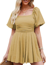 Load image into Gallery viewer, English Puff Sleeve Beige Pleated Shorts Romper-Plus Size Dream Girl
