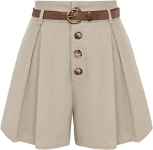 Load image into Gallery viewer, Vintage Style Camel Brown Pleated High Waist Belted Shorts-Plus Size Dream Girl
