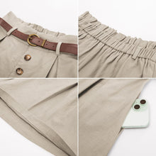 Load image into Gallery viewer, Vintage Style Light Beige Pleated High Waist Belted Shorts-Plus Size Dream Girl
