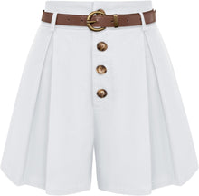 Load image into Gallery viewer, Vintage Style Light Beige Pleated High Waist Belted Shorts-Plus Size Dream Girl

