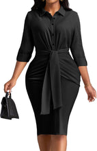Load image into Gallery viewer, Plus Size Black Tie Front Long Sleeve Midi Dress-Plus Size Dream Girl
