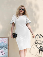 Load image into Gallery viewer, Plus Size White Ruffled Short Sleeve Midi Dress-Plus Size Dream Girl
