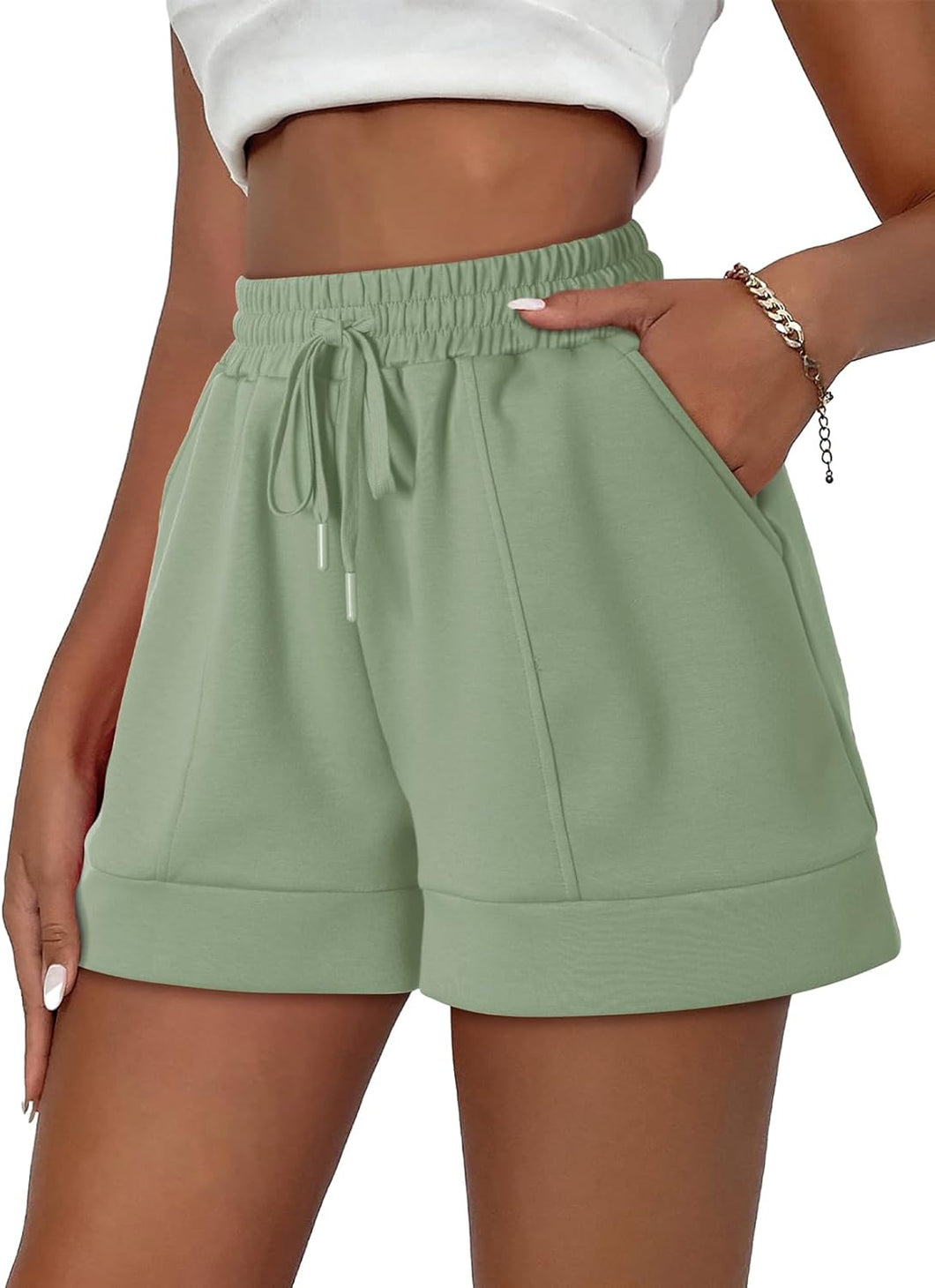 Comfort Casual Sage Green Drawstring Shorts w/Pockets-Plus Size Dream Girl