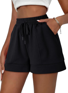 Comfort Casual Black Drawstring Shorts w/Pockets-Plus Size Dream Girl