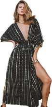 Load image into Gallery viewer, Black Dye Print Kimono Beach Cover Up Maxi Dress-Plus Size Dream Girl
