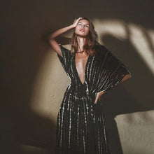 Load image into Gallery viewer, Black Dye Print Kimono Beach Cover Up Maxi Dress-Plus Size Dream Girl
