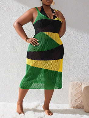 Plus Size Green/Yellow Jamacian Style Crochet Dress-Plus Size Dream Girl