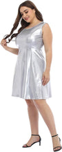 Load image into Gallery viewer, Shiny Holographic Silver Plus Size Sleeveless Mini Dresses-Plus Size Dream Girl
