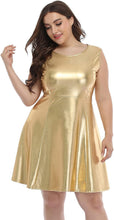 Load image into Gallery viewer, Shiny Metallic Gold Plus Size Sleeveless Mini Dresses-Plus Size Dream Girl
