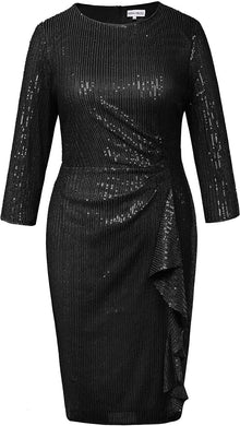 Plus Size Black Sequin Ruffled Midi Dress-Plus Size Dream Girl