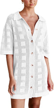 Load image into Gallery viewer, Crochet White Button Front Short Sleeve Shirt Dress-Plus Size Dream Girl
