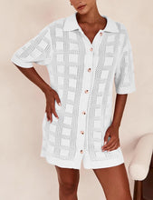 Load image into Gallery viewer, Crochet Black Button Front Short Sleeve Shirt Dress-Plus Size Dream Girl
