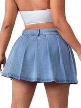 Load image into Gallery viewer, Plus Size Blue Denim Ruffled Mini Skirt-Plus Size Dream Girl
