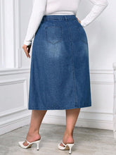 Load image into Gallery viewer, Plus Size Blue Denim Button Midi Skirt-Plus Size Dream Girl
