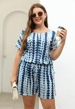 Load image into Gallery viewer, Plus Size Navy Blue Floral Leopard Knit Short Sleeve Summer Romper-Plus Size Dream Girl

