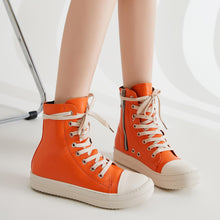 Load image into Gallery viewer, Orange Lace Up Hi Top Casual PU Leather Shoes-Plus Size Dream Girl
