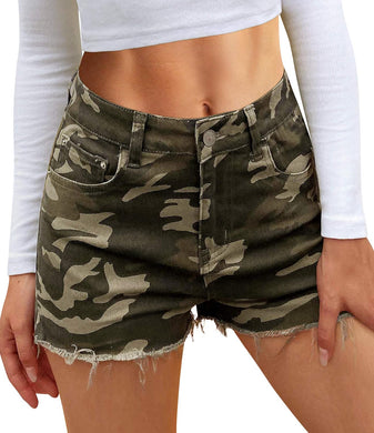 Camoflauge Green Raw Heem Summer Shorts-Plus Size Dream Girl