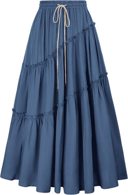 Plus Size Asymmetrical Blue Renaissance Maxi Skirt-Plus Size Dream Girl