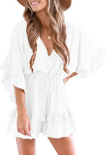 Load image into Gallery viewer, Ruffled White Lightweight Summer Shorts Romper-Plus Size Dream Girl
