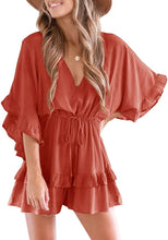 Load image into Gallery viewer, Ruffled Khaki Lightweight Summer Shorts Romper-Plus Size Dream Girl
