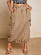 Load image into Gallery viewer, Plus Size Drawstring Cargo Style Khaki Maxi Skirt-Plus Size Dream Girl
