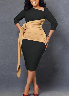 Plus Size Vintage Style Black Wrap Shawl Long Sleeve Midi Dress-Plus Size Dream Girl