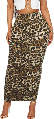 Plus Size High Waist Leopard Brown Print Maxi Skirt-Plus Size Dream Girl