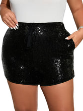 Load image into Gallery viewer, Plus Size Black Sequin High Waist Shorts-Plus Size Dream Girl
