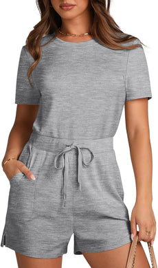 Summer Casual Grey Short Sleeve Romper-Plus Size Dream Girl