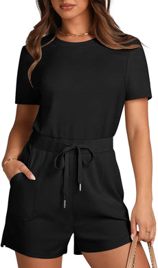 Summer Casual Black Short Sleeve Romper-Plus Size Dream Girl