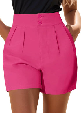 Day Brunch Pink High Waist Pleated Shorts-Plus Size Dream Girl