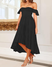 Load image into Gallery viewer, Green Layered Hi Lo Off Shoulder Maxi Dress-Plus Size Dream Girl
