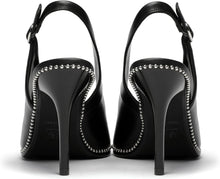 Load image into Gallery viewer, Black Slingback Pointed Toe Rhinestone Stiletto Ankle Strap Heels-Plus Size Dream Girl
