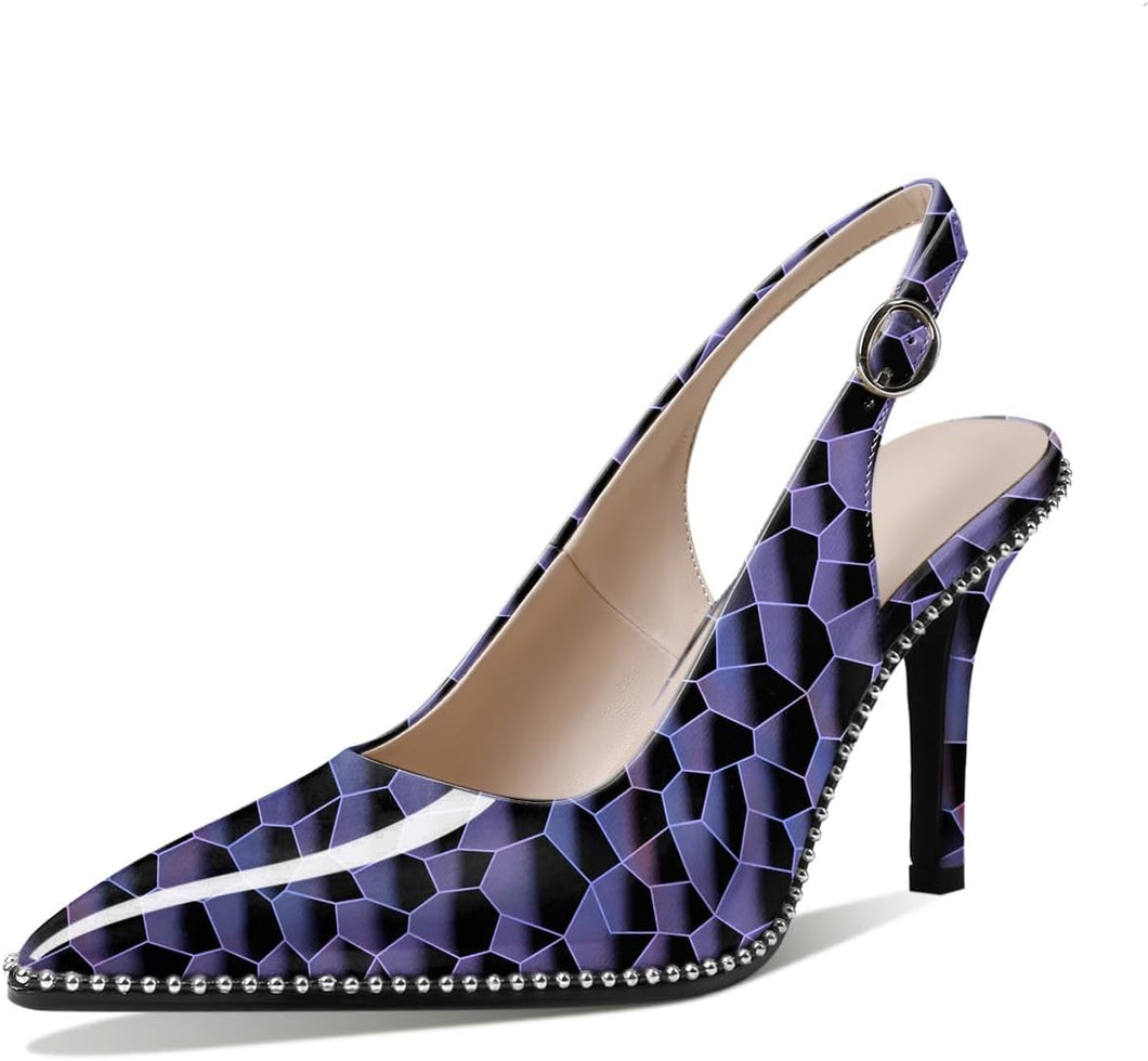 Purple Diamond Slingback Pointed Toe Rhinestone Stiletto Ankle Strap Heels-Plus Size Dream Girl