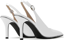 Load image into Gallery viewer, White Slingback Pointed Toe Rhinestone Stiletto Ankle Strap Heels-Plus Size Dream Girl
