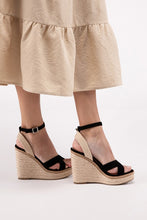 Load image into Gallery viewer, Black Criss Cross Ankle Strap Espadrille Platform Wedge Sandals-Plus Size Dream Girl
