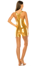 Load image into Gallery viewer, Metallic Gold Sporty One Piece Sleevless Shorts Style Swimsuit-Plus Size Dream Girl

