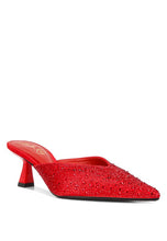Load image into Gallery viewer, Aldora Rhinestones Red Embellished Satin Mules-Plus Size Dream Girl
