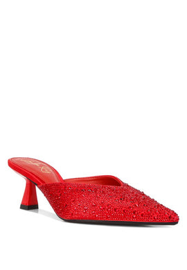 Aldora Rhinestones Red Embellished Satin Mules-Plus Size Dream Girl