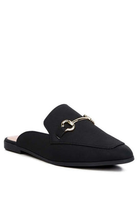 Black Sleek Flat Almond Toe Slip On Mule Loafers-Plus Size Dream Girl