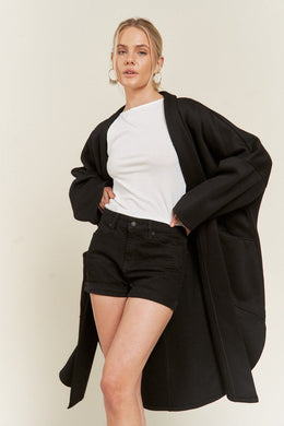 Plus Size Black Oversized Knit Loose Fit Cardigan Jacket-Plus Size Dream Girl
