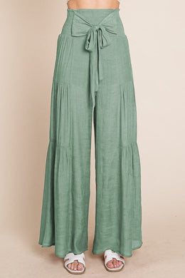 Sage Green Front Wide Leg Pants-Plus Size Dream Girl