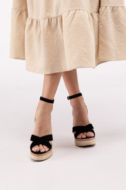 Black Criss Cross Ankle Strap Espadrille Platform Wedge Sandals-Plus Size Dream Girl